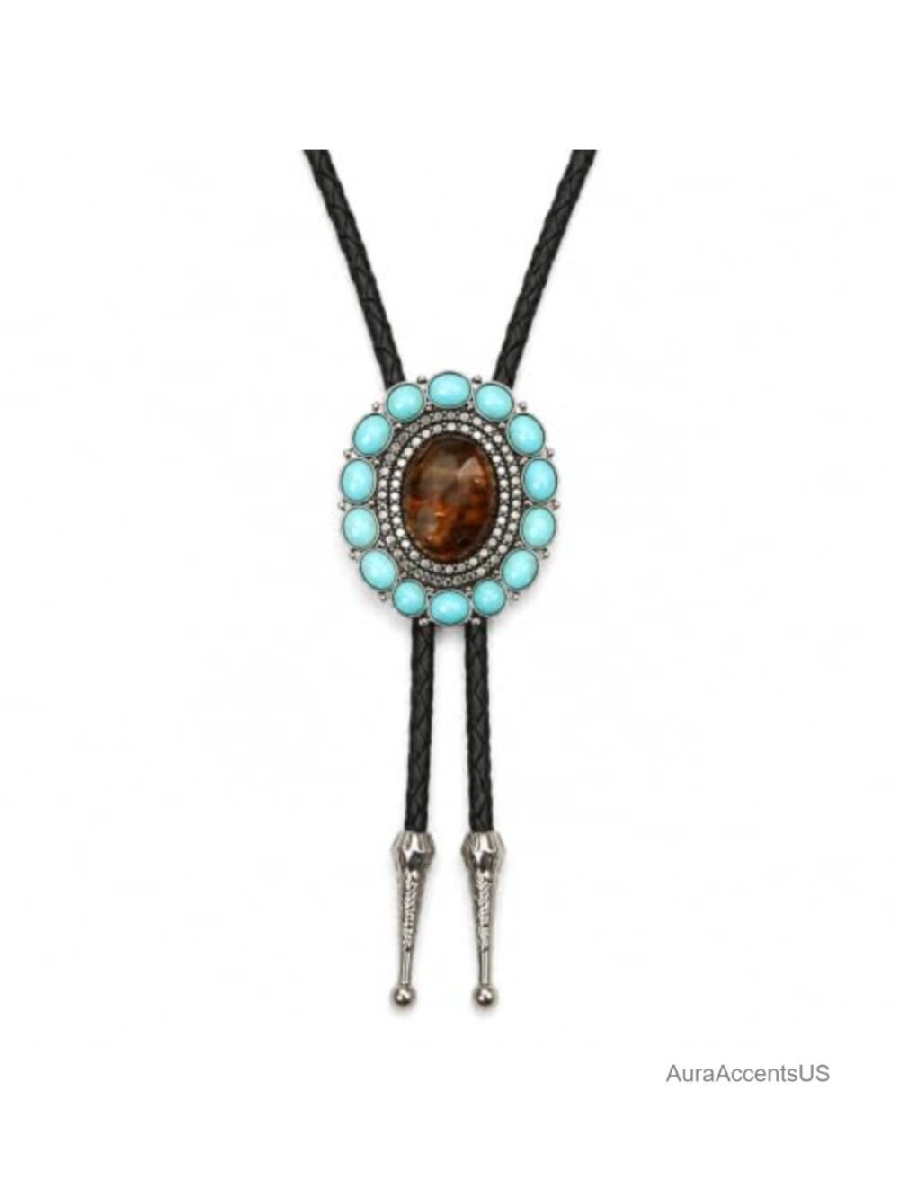 Bolo Tie Slide Necklace Braided Cord Oval Pendant Adjustable Western Jewelry